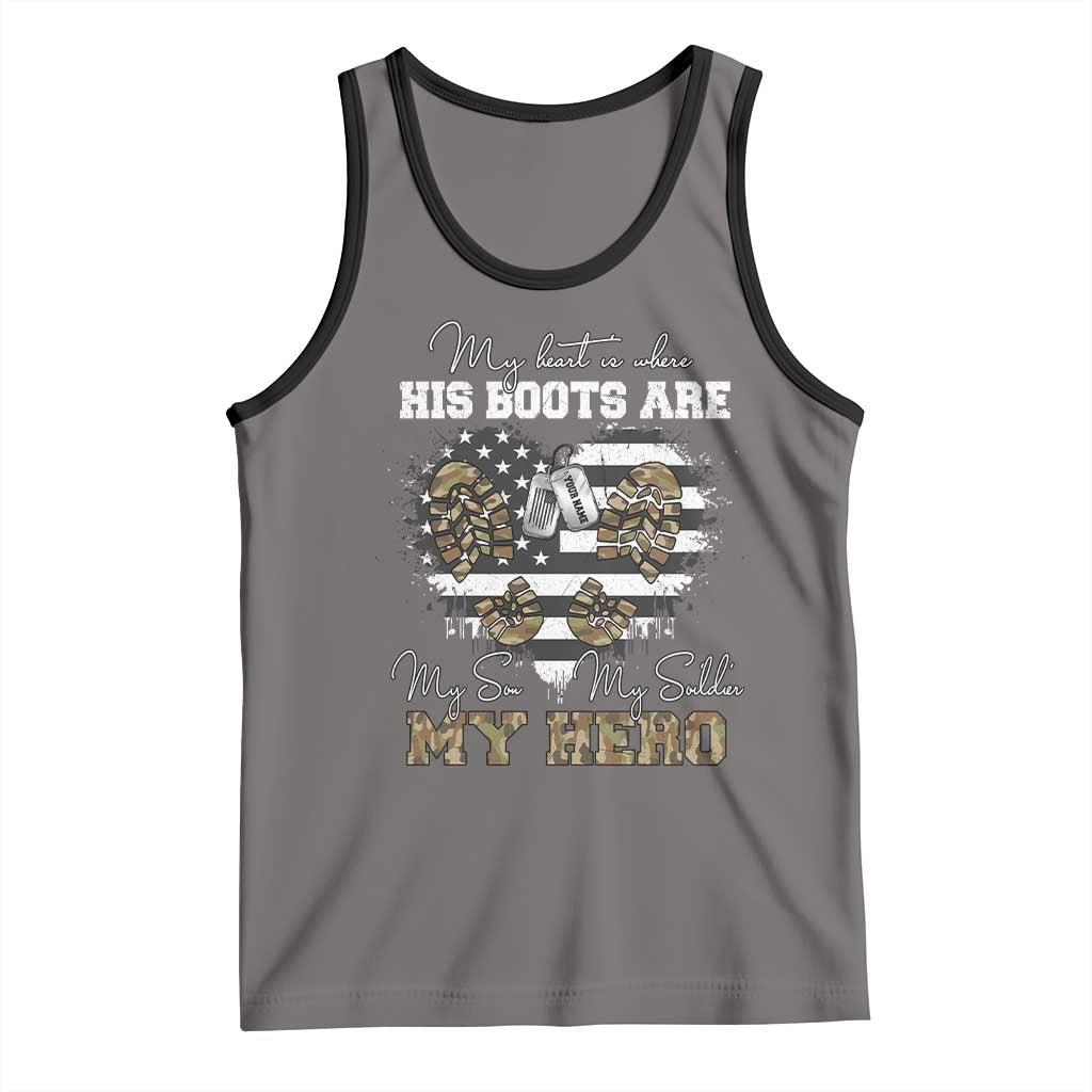 Personalized Army Mom Tank Top Custom Name Proud Military Family US Flag TS10 Deep Heather Black Print Your Wear