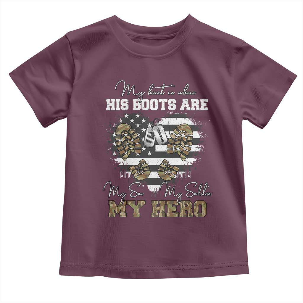 Personalized Army Mom Toddler T Shirt Custom Name Proud Military Family US Flag TS10 Maroon Print Your Wear