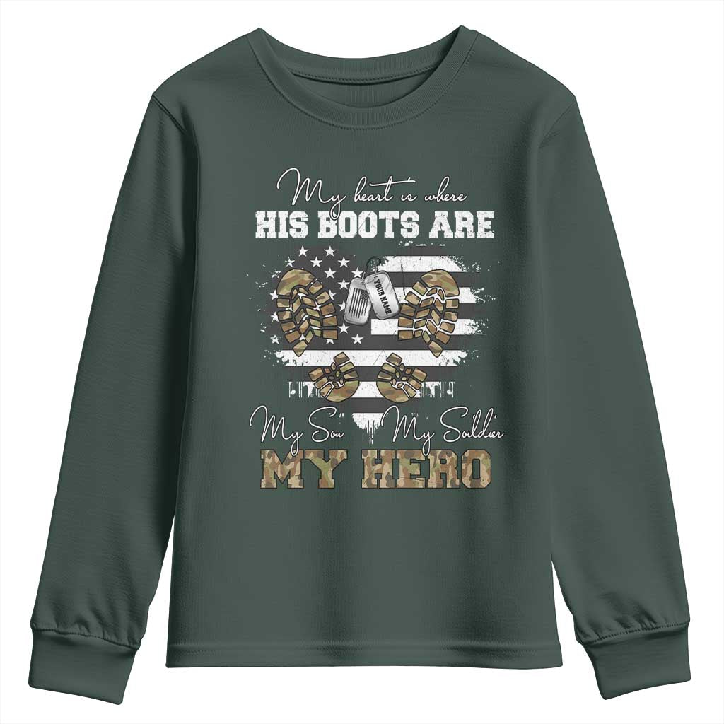 Personalized Army Mom Youth Sweatshirt Custom Name Proud Military Family US Flag TS10 Dark Forest Green Print Your Wear