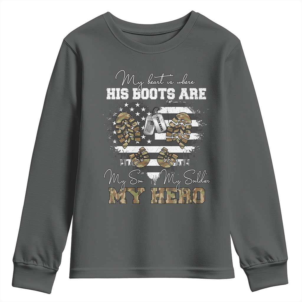 Personalized Army Mom Youth Sweatshirt Custom Name Proud Military Family US Flag TS10 Dark Heather Print Your Wear