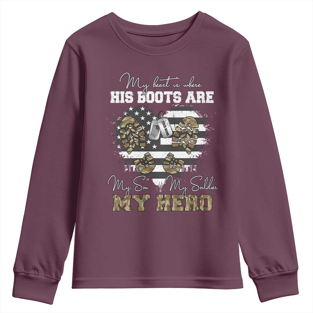 Personalized Army Mom Youth Sweatshirt Custom Name Proud Military Family US Flag TS10 Maroon Print Your Wear
