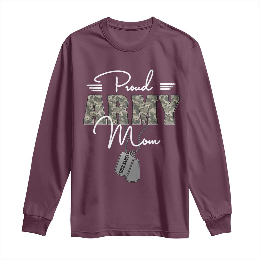 Personalized Army Family Long Sleeve Shirt Custom Name Tag Proud Army Mom Military Camo TS10 Maroon Print Your Wear
