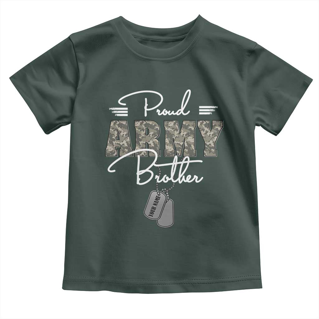 Personalized Army Family Baby Shirt Custom Name Tag Proud Army Brother Military Camo TS10 Dark Forest Green Print Your Wear
