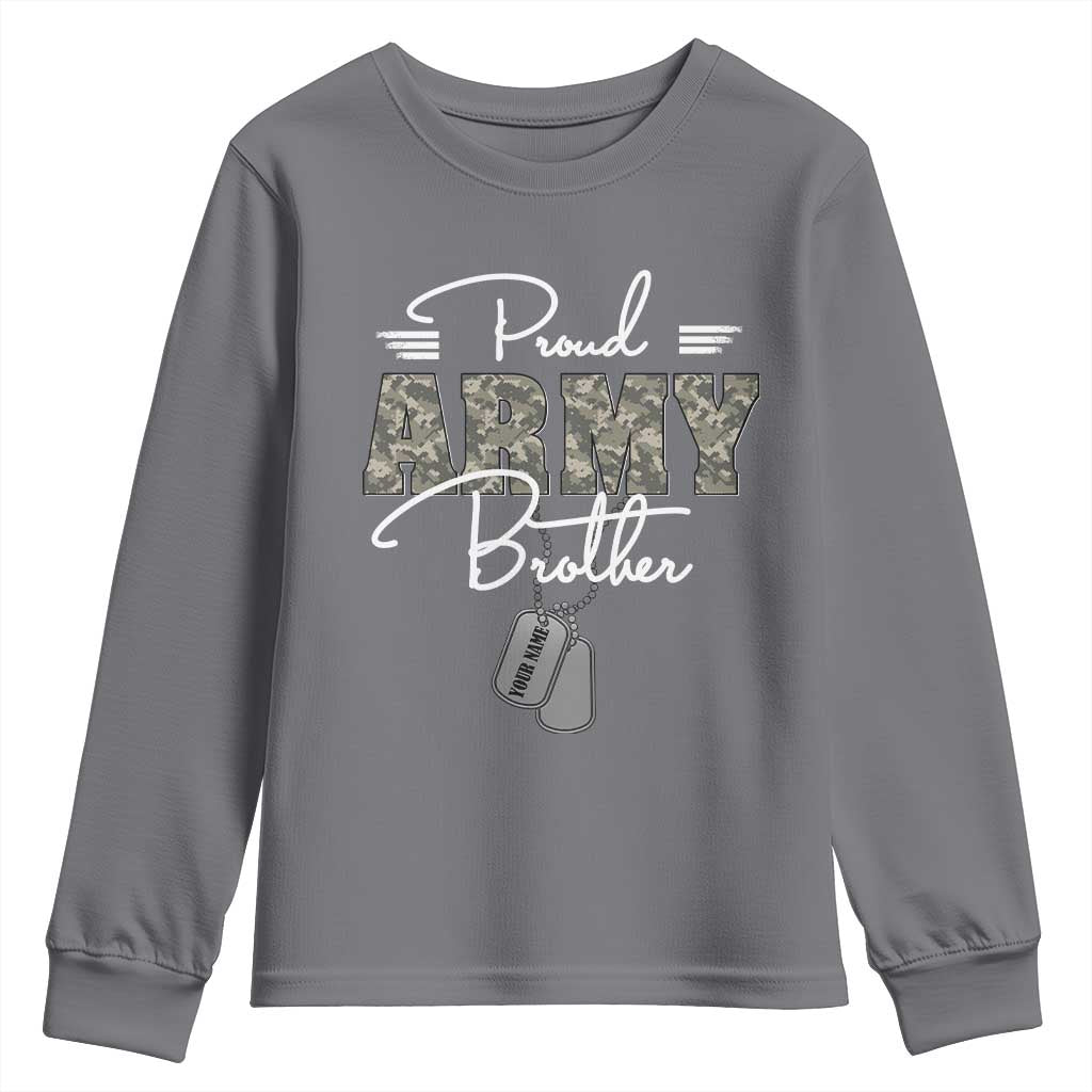 Personalized Army Family Youth Sweatshirt Custom Name Tag Proud Army Brother Military Camo TS10 Charcoal Print Your Wear