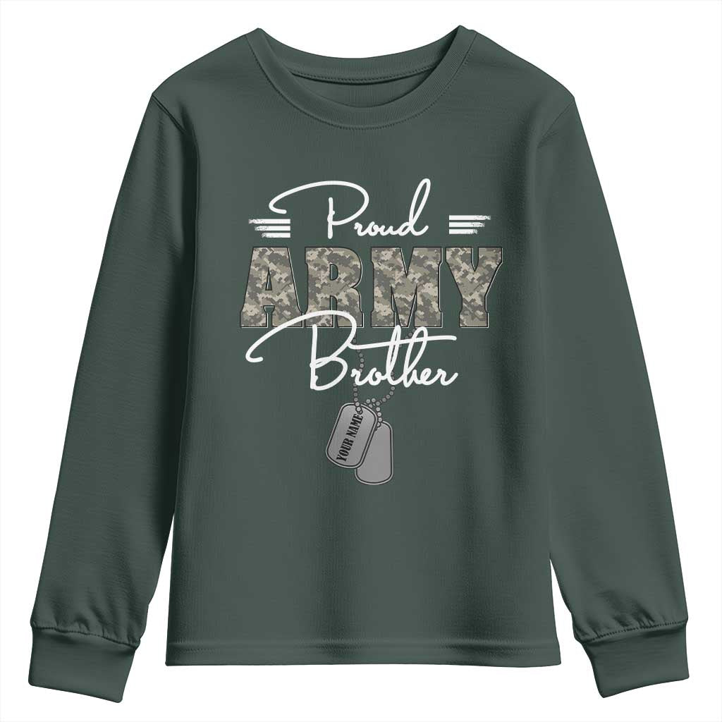 Personalized Army Family Youth Sweatshirt Custom Name Tag Proud Army Brother Military Camo TS10 Dark Forest Green Print Your Wear