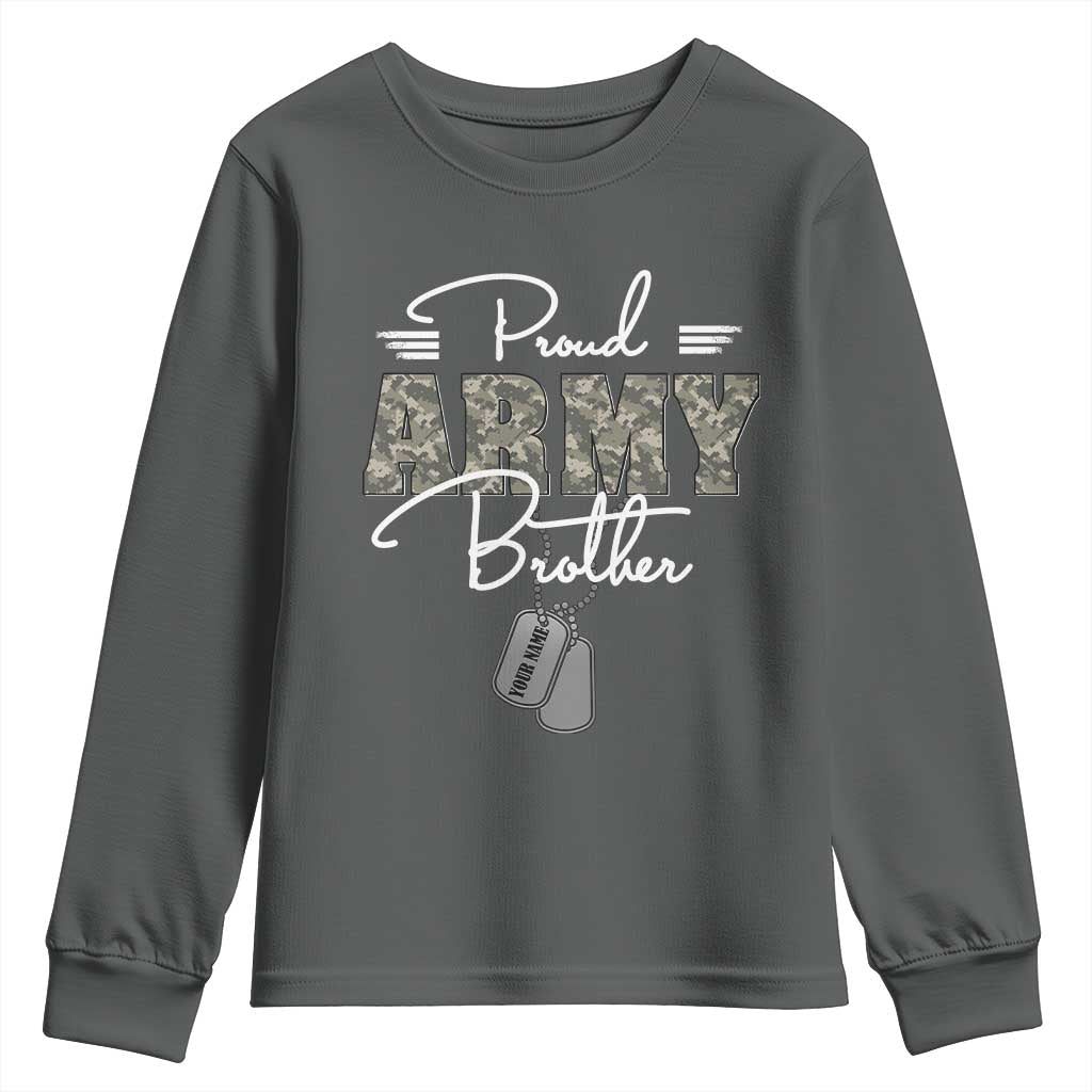 Personalized Army Family Youth Sweatshirt Custom Name Tag Proud Army Brother Military Camo TS10 Dark Heather Print Your Wear