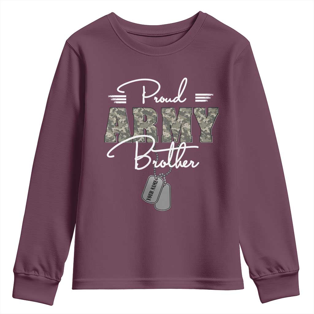 Personalized Army Family Youth Sweatshirt Custom Name Tag Proud Army Brother Military Camo TS10 Maroon Print Your Wear