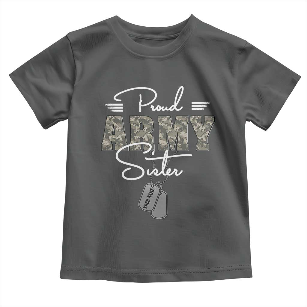 Personalized Army Family Baby Shirt Custom Name Tag Proud Army Sister Military Camo TS10 Dark Heather Print Your Wear