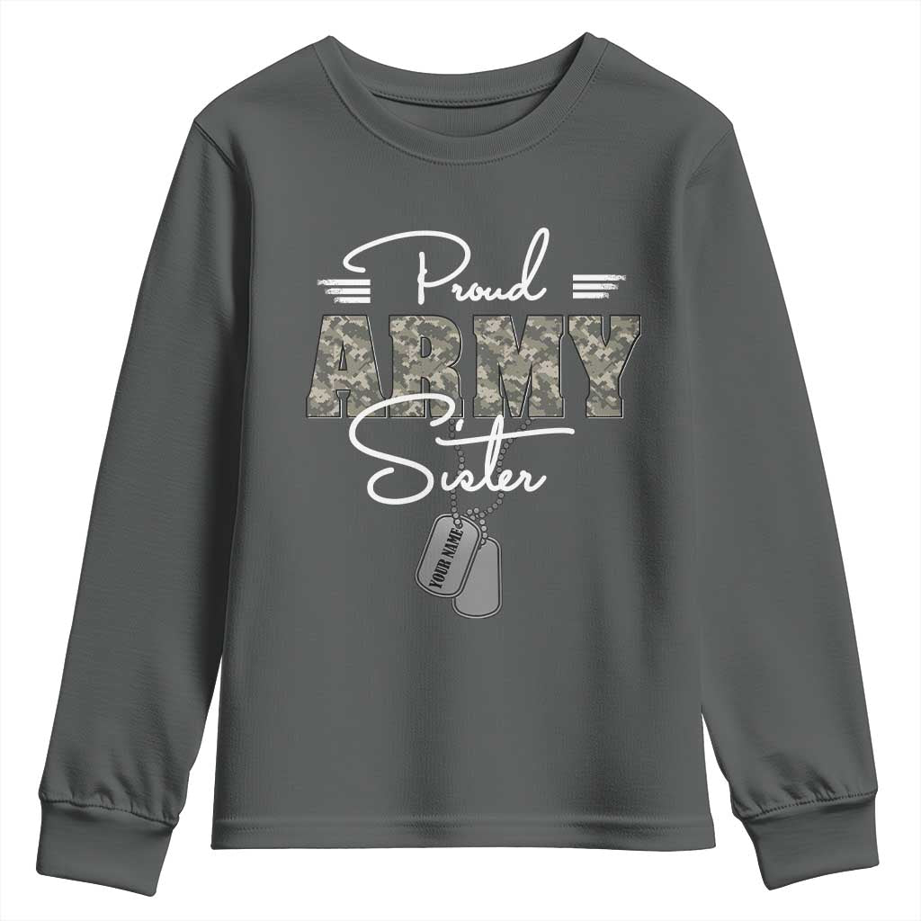 Personalized Army Family Youth Sweatshirt Custom Name Tag Proud Army Sister Military Camo TS10 Dark Heather Print Your Wear