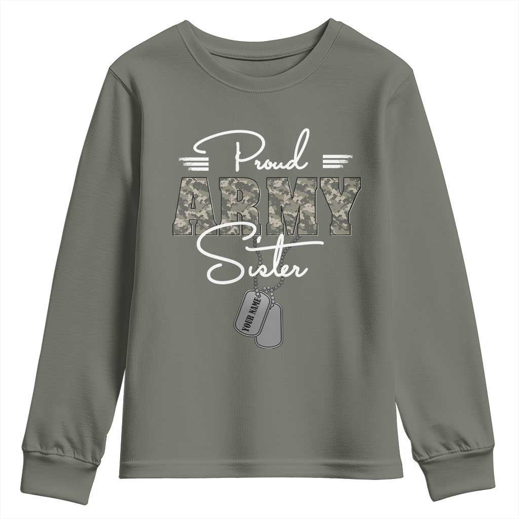 Personalized Army Family Youth Sweatshirt Custom Name Tag Proud Army Sister Military Camo TS10 Military Green Print Your Wear