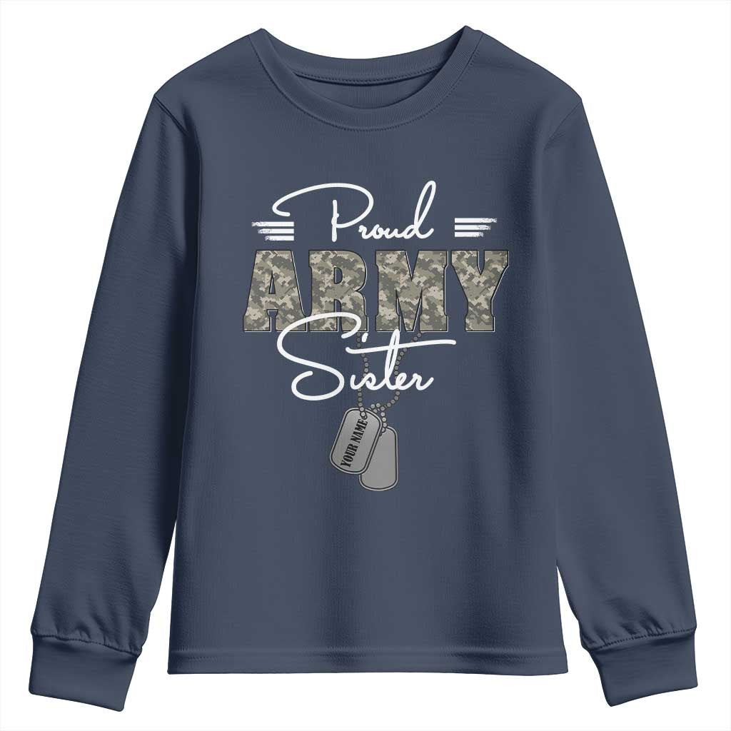 Personalized Army Family Youth Sweatshirt Custom Name Tag Proud Army Sister Military Camo TS10 Navy Print Your Wear