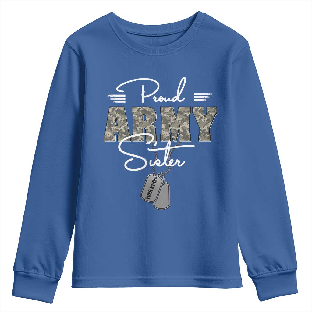 Personalized Army Family Youth Sweatshirt Custom Name Tag Proud Army Sister Military Camo TS10 Royal Blue Print Your Wear