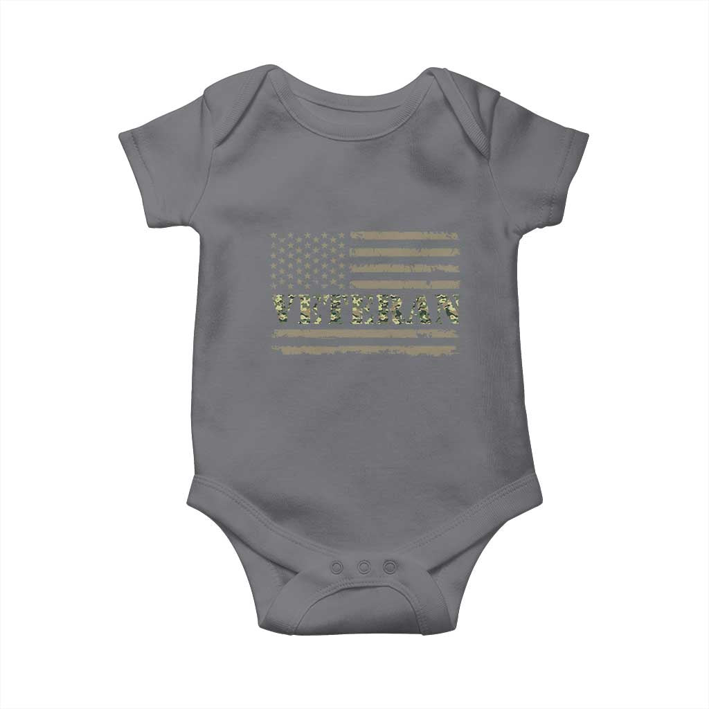 Veteran Baby Onesie Retro Patriotic Army Camouflage US Flag TS10 Charcoal Print Your Wear