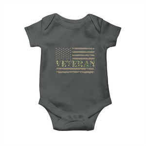 Veteran Baby Onesie Retro Patriotic Army Camouflage US Flag TS10 Dark Heather Print Your Wear
