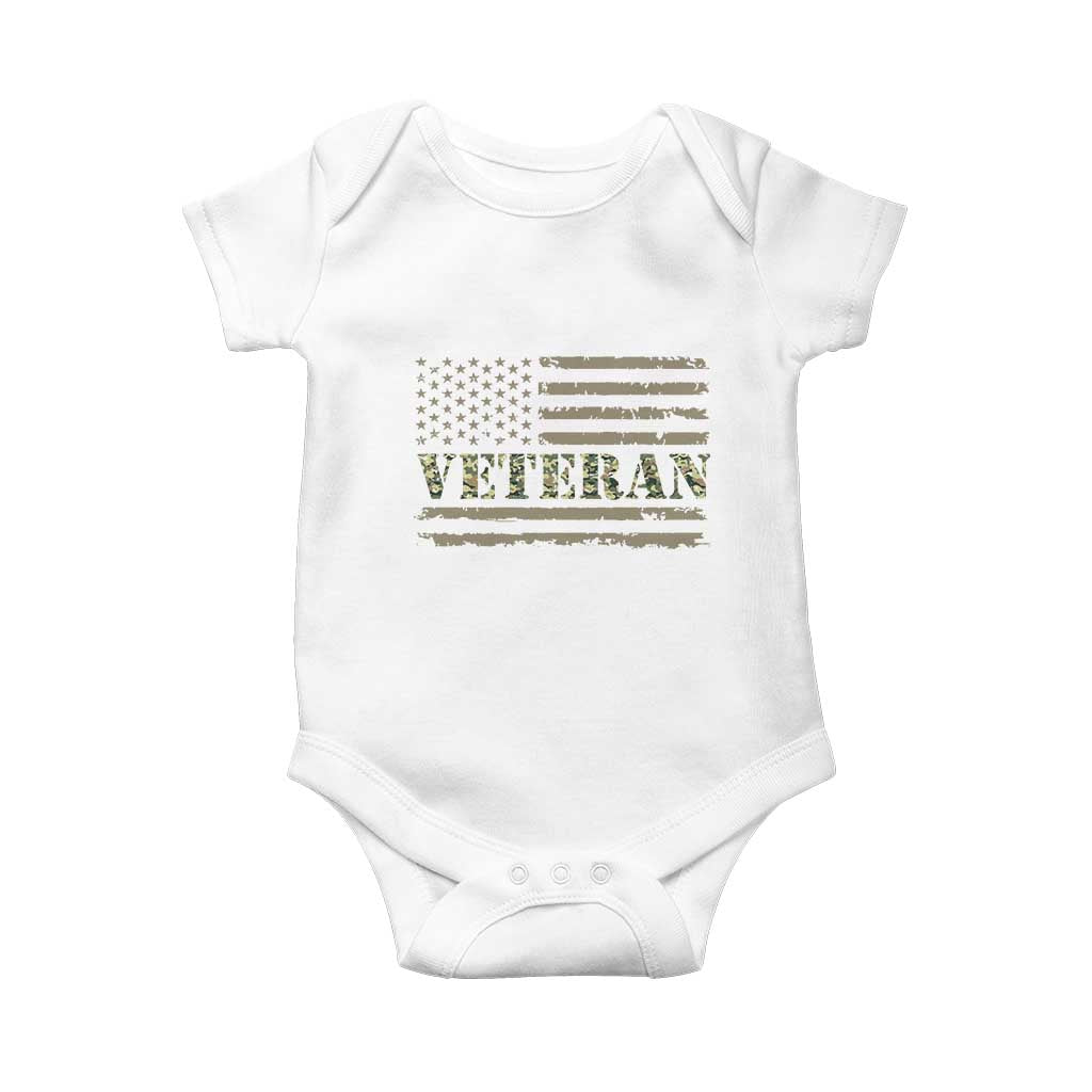 Veteran Baby Onesie Retro Patriotic Army Camouflage US Flag TS10 White Print Your Wear