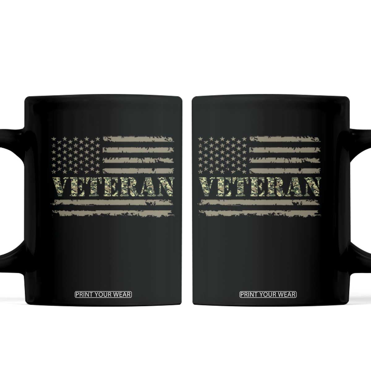 Veteran Coffee Mug Retro Patriotic Army Camouflage US Flag TS10 Black Print Your Wear