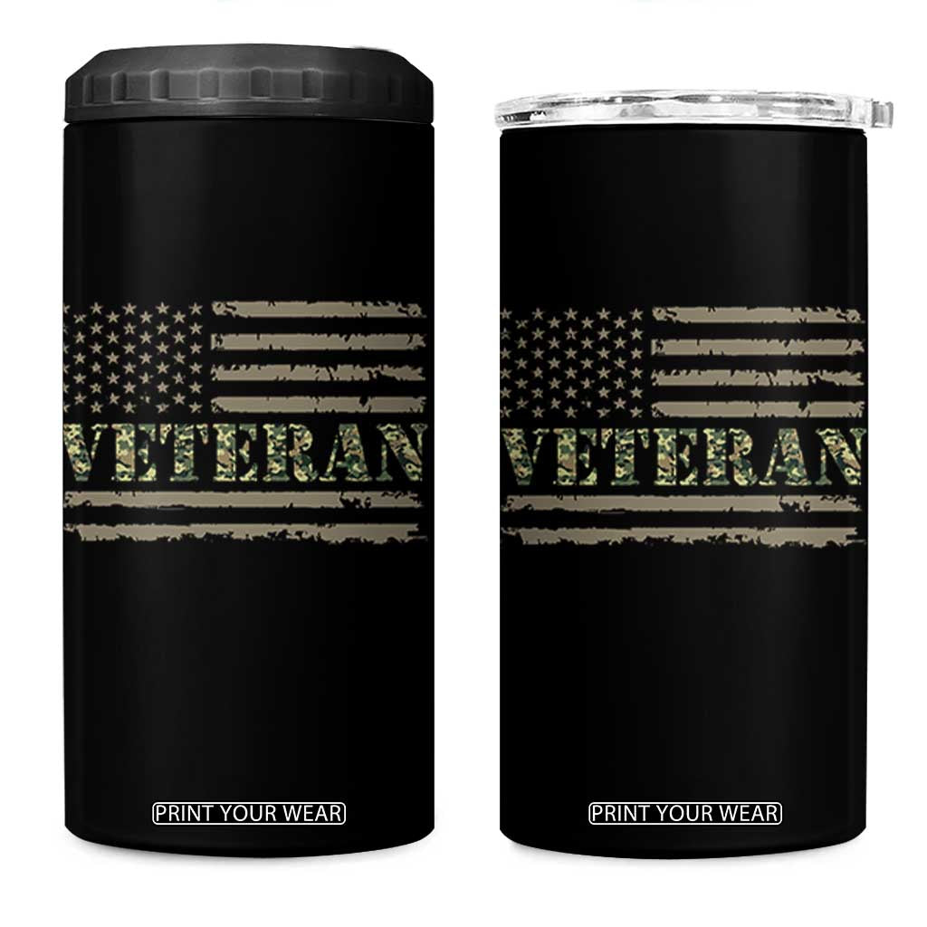 Veteran 4 in 1 Can Cooler Tumbler Retro Patriotic Army Camouflage US Flag TS10 One Size: 16 oz Black Print Your Wear