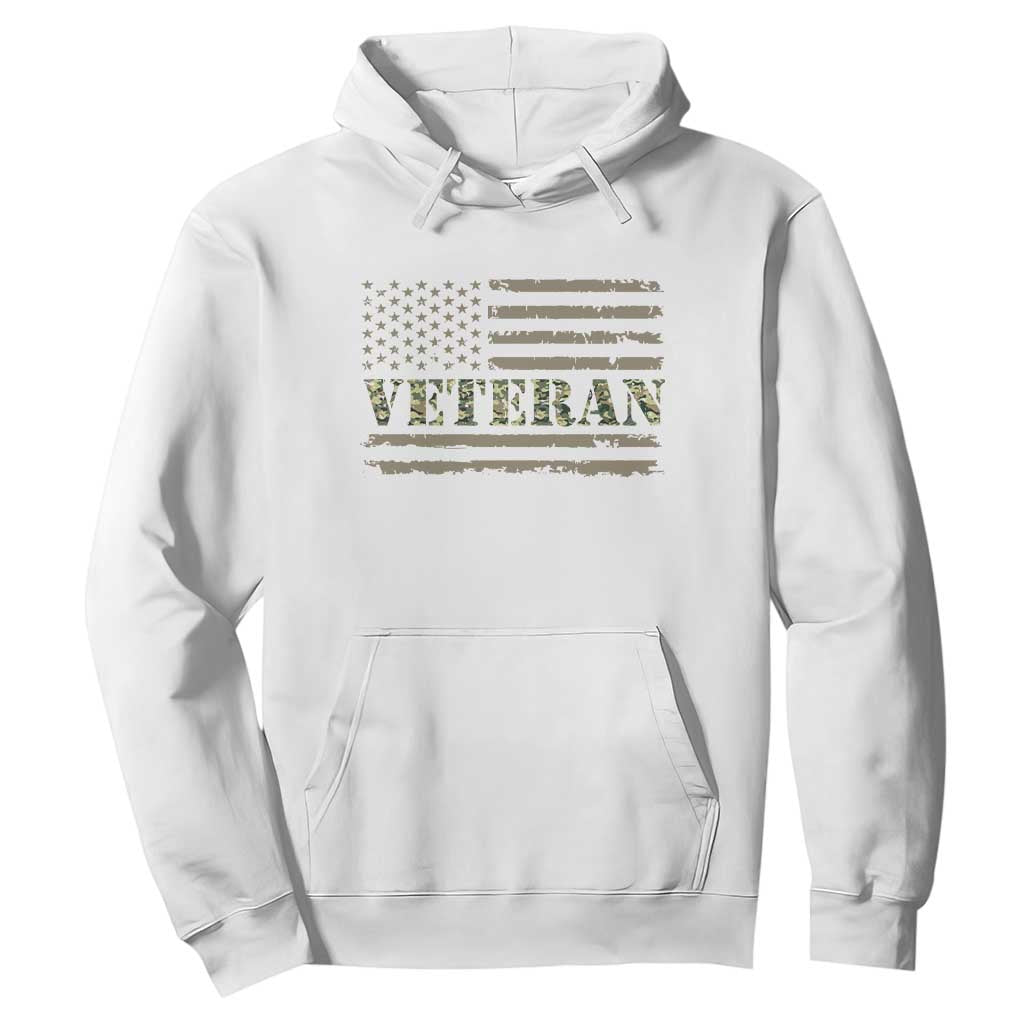 Veteran Hoodie Retro Patriotic Army Camouflage US Flag TS10 White Print Your Wear