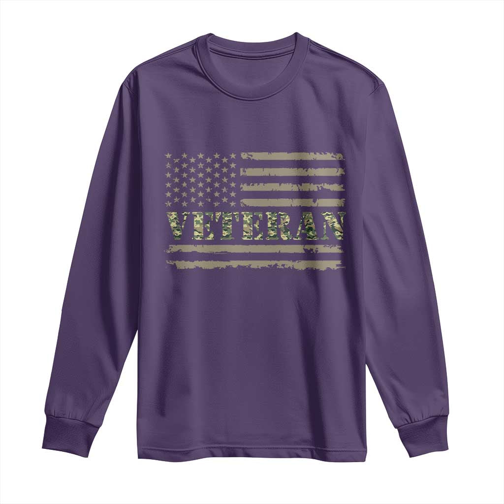 Veteran Long Sleeve Shirt Retro Patriotic Army Camouflage US Flag TS10 Purple Print Your Wear