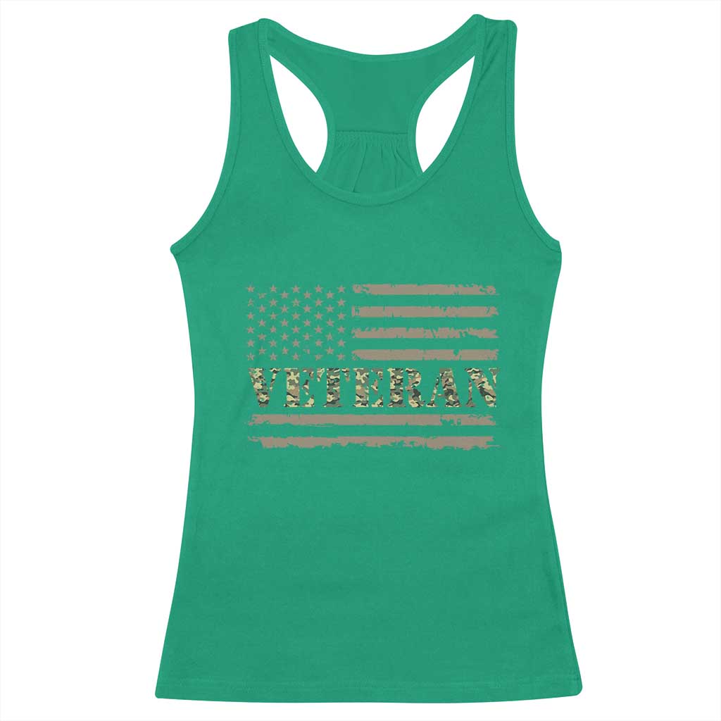 Veteran Racerback Tank Top Retro Patriotic Army Camouflage US Flag TS10 Irish Green Print Your Wear