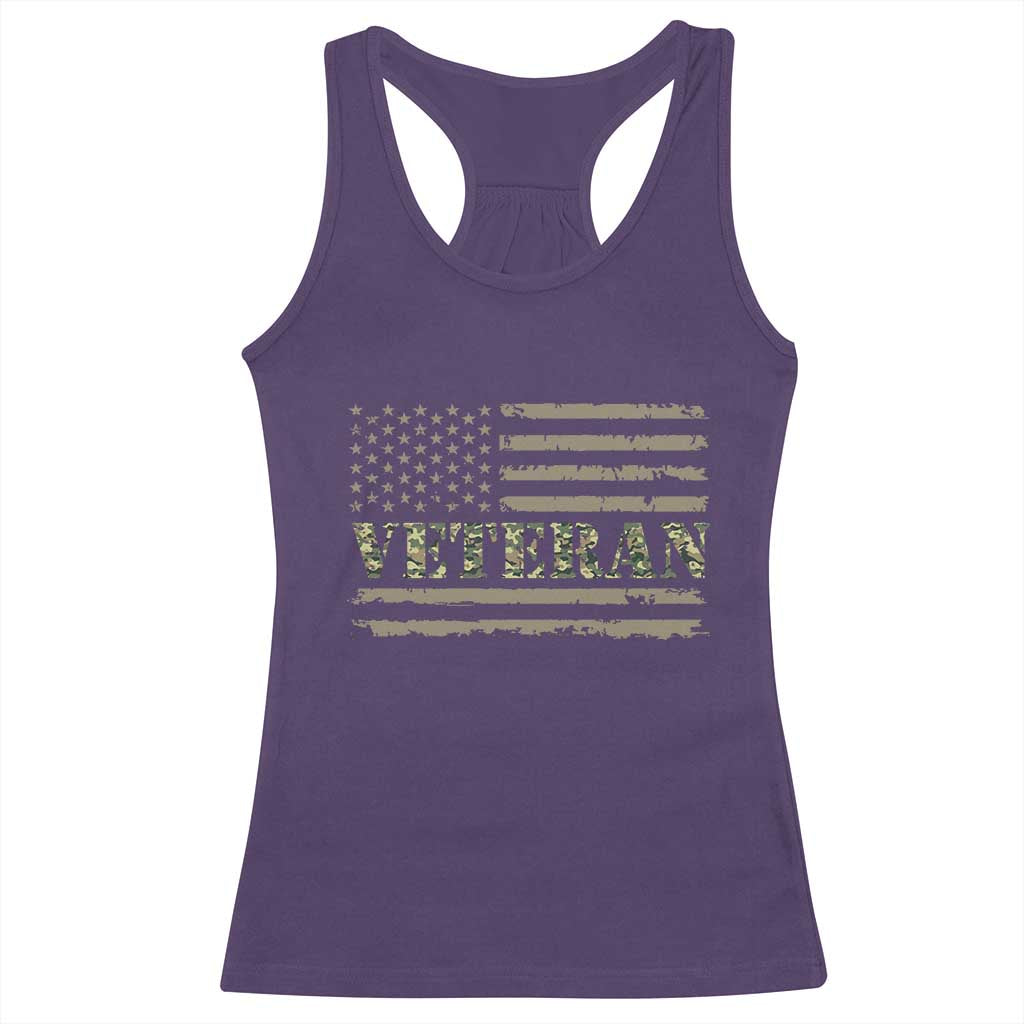 Veteran Racerback Tank Top Retro Patriotic Army Camouflage US Flag TS10 Purple Print Your Wear