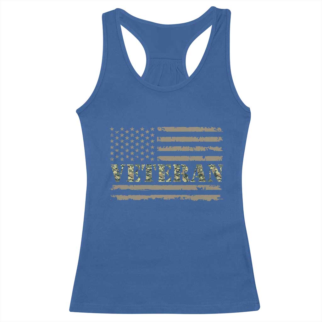 Veteran Racerback Tank Top Retro Patriotic Army Camouflage US Flag TS10 Royal Blue Print Your Wear
