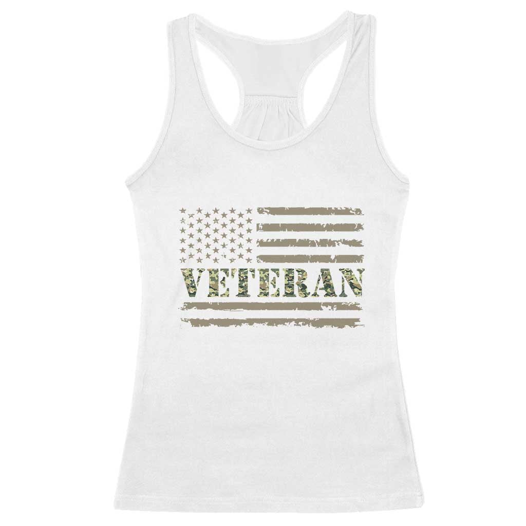 Veteran Racerback Tank Top Retro Patriotic Army Camouflage US Flag TS10 White Print Your Wear