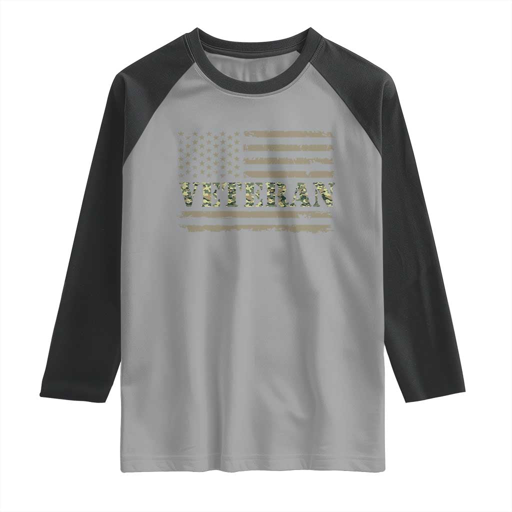 Veteran Raglan Shirt Retro Patriotic Army Camouflage US Flag TS10 Sport Gray Black Print Your Wear