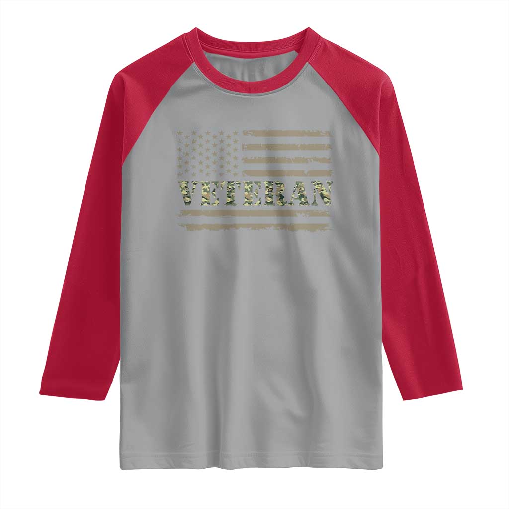 Veteran Raglan Shirt Retro Patriotic Army Camouflage US Flag TS10 Sport Gray Red Print Your Wear