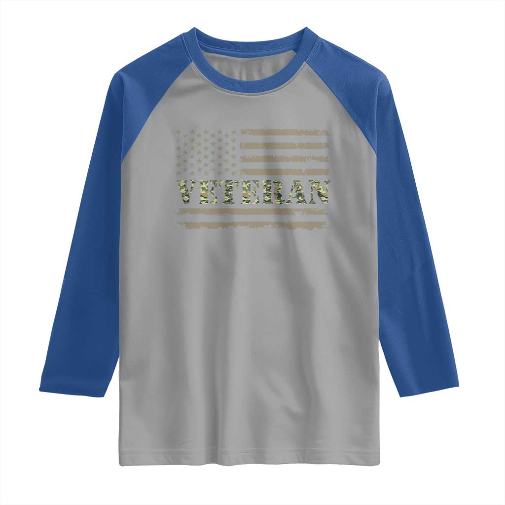 Veteran Raglan Shirt Retro Patriotic Army Camouflage US Flag TS10 Sport Gray Royal Print Your Wear