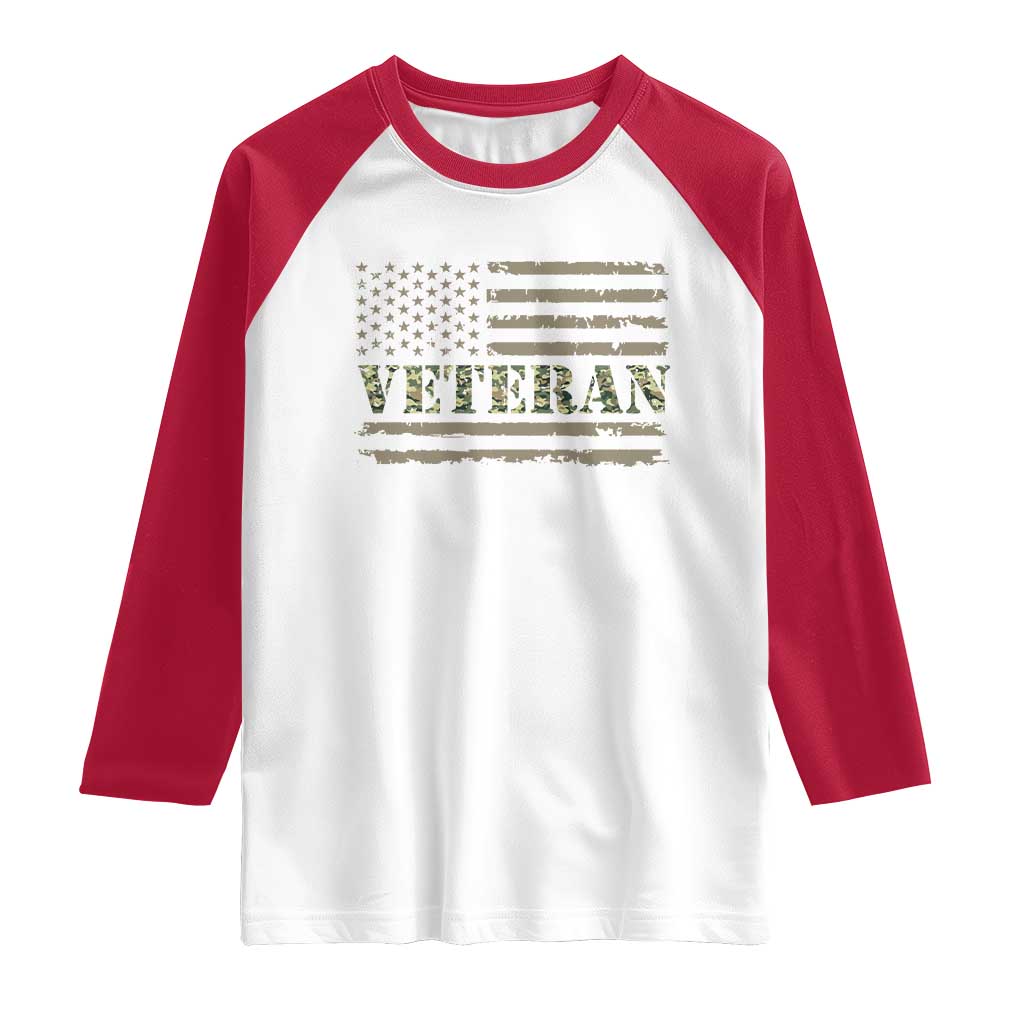 Veteran Raglan Shirt Retro Patriotic Army Camouflage US Flag TS10 White Red Print Your Wear