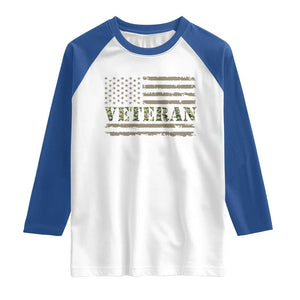 Veteran Raglan Shirt Retro Patriotic Army Camouflage US Flag TS10 White Royal Print Your Wear