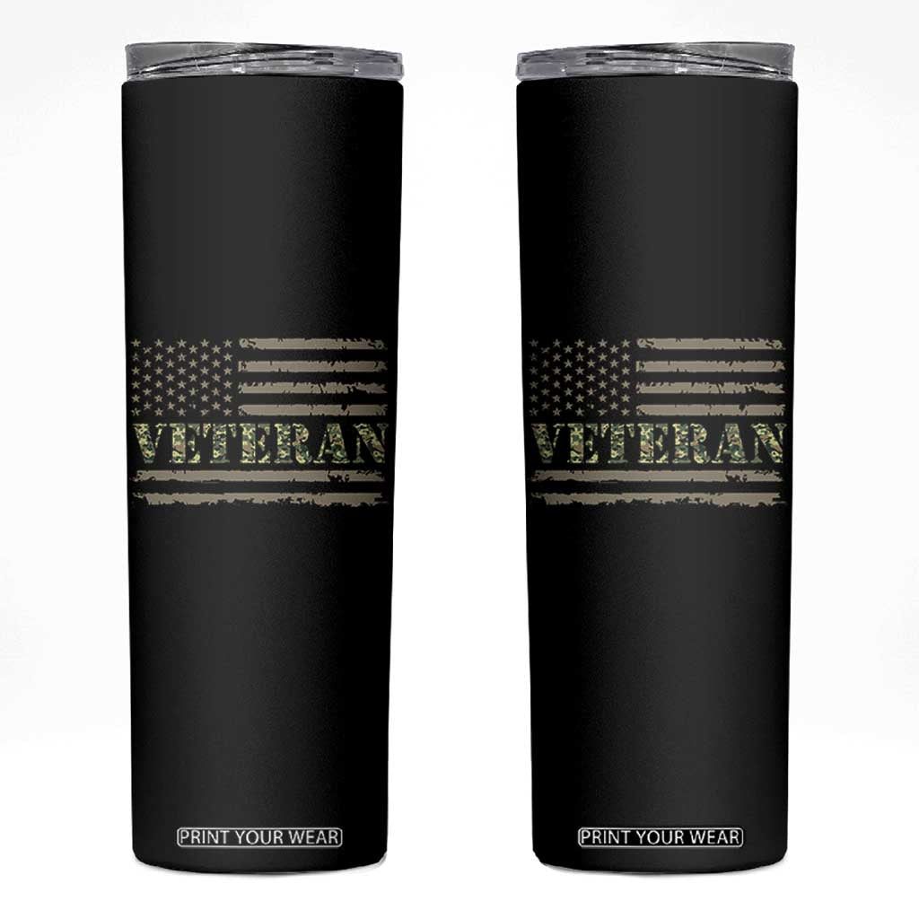Veteran Skinny Tumbler Retro Patriotic Army Camouflage US Flag TS10 Black Print Your Wear
