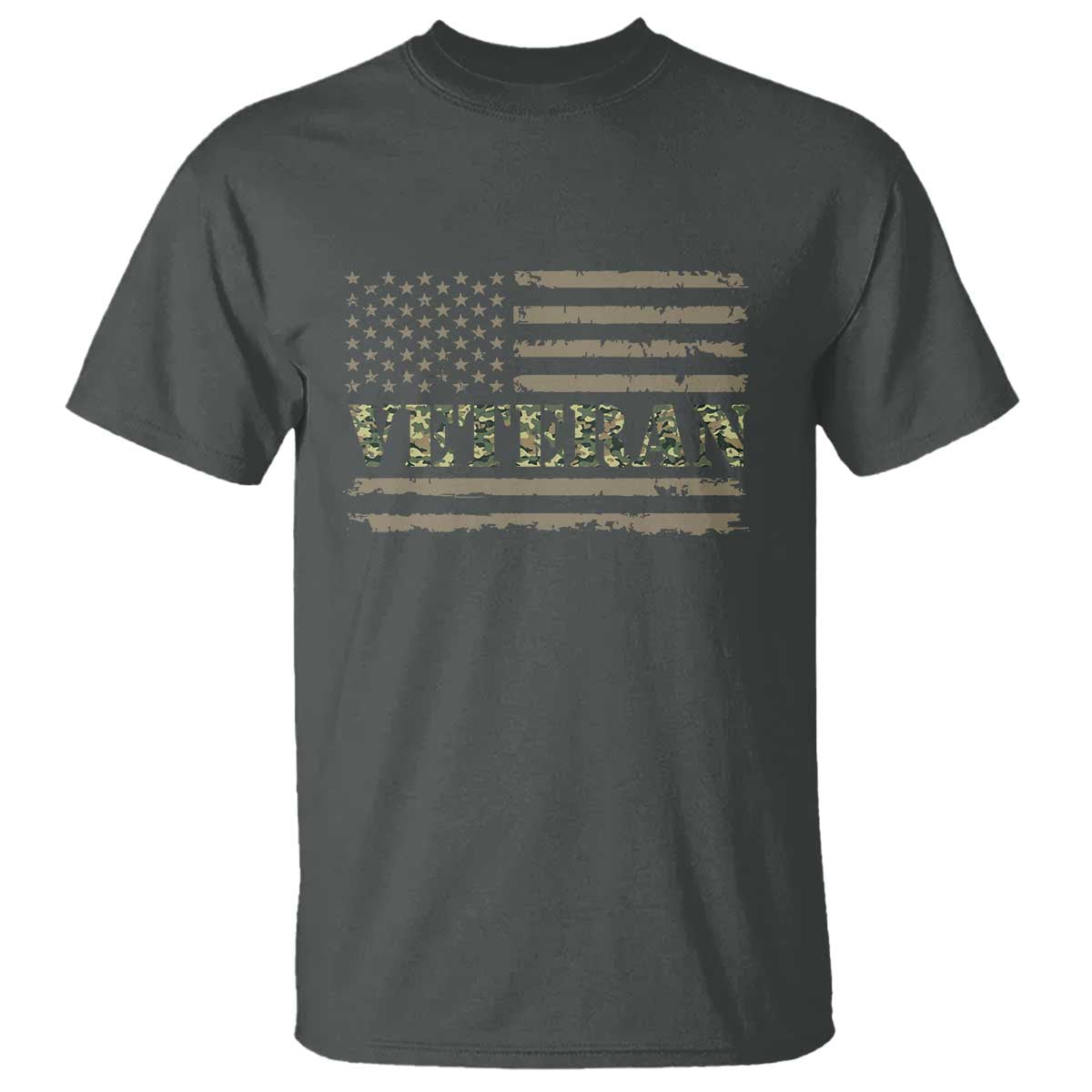 Veteran T Shirt Retro Patriotic Army Camouflage US Flag TS10 Dark Heather Print Your Wear