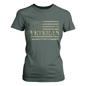 Veteran T Shirt For Women Retro Patriotic Army Camouflage US Flag TS10 Dark Forest Green Print Your Wear