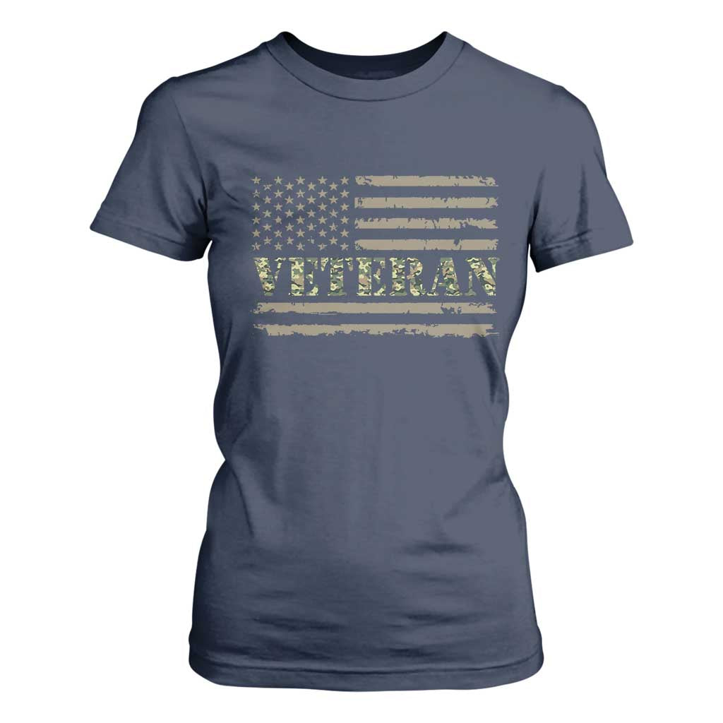 Veteran T Shirt For Women Retro Patriotic Army Camouflage US Flag TS10 Navy Print Your Wear