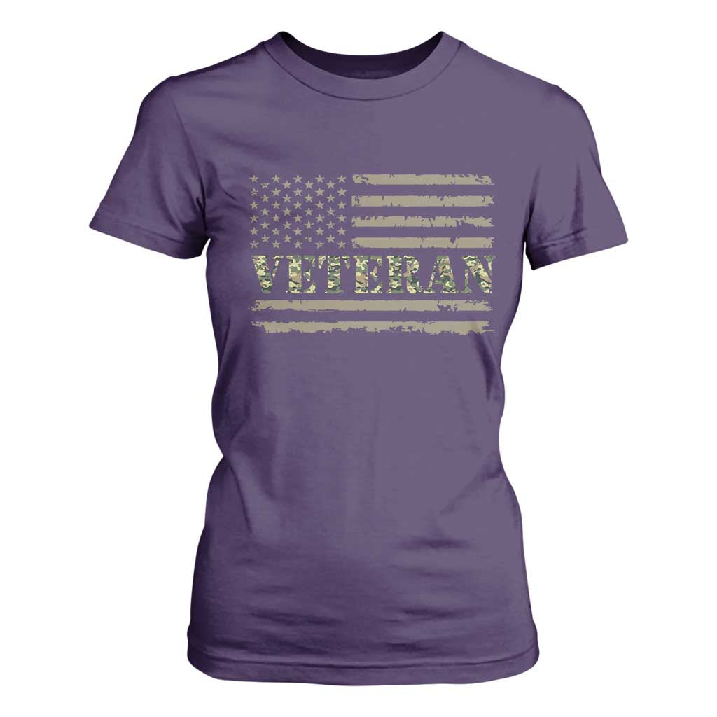 Veteran T Shirt For Women Retro Patriotic Army Camouflage US Flag TS10 Purple Print Your Wear