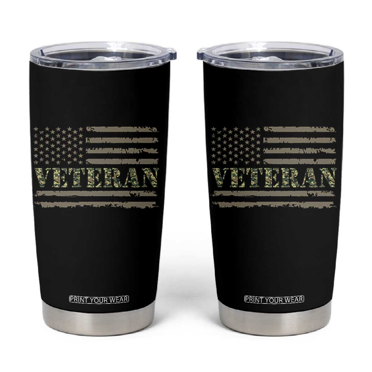 Veteran Tumbler Cup Retro Patriotic Army Camouflage US Flag TS10 Black Print Your Wear