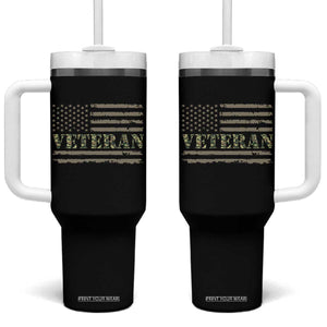 Veteran Tumbler With Handle Retro Patriotic Army Camouflage US Flag TS10 One Size: 40 oz Black Print Your Wear