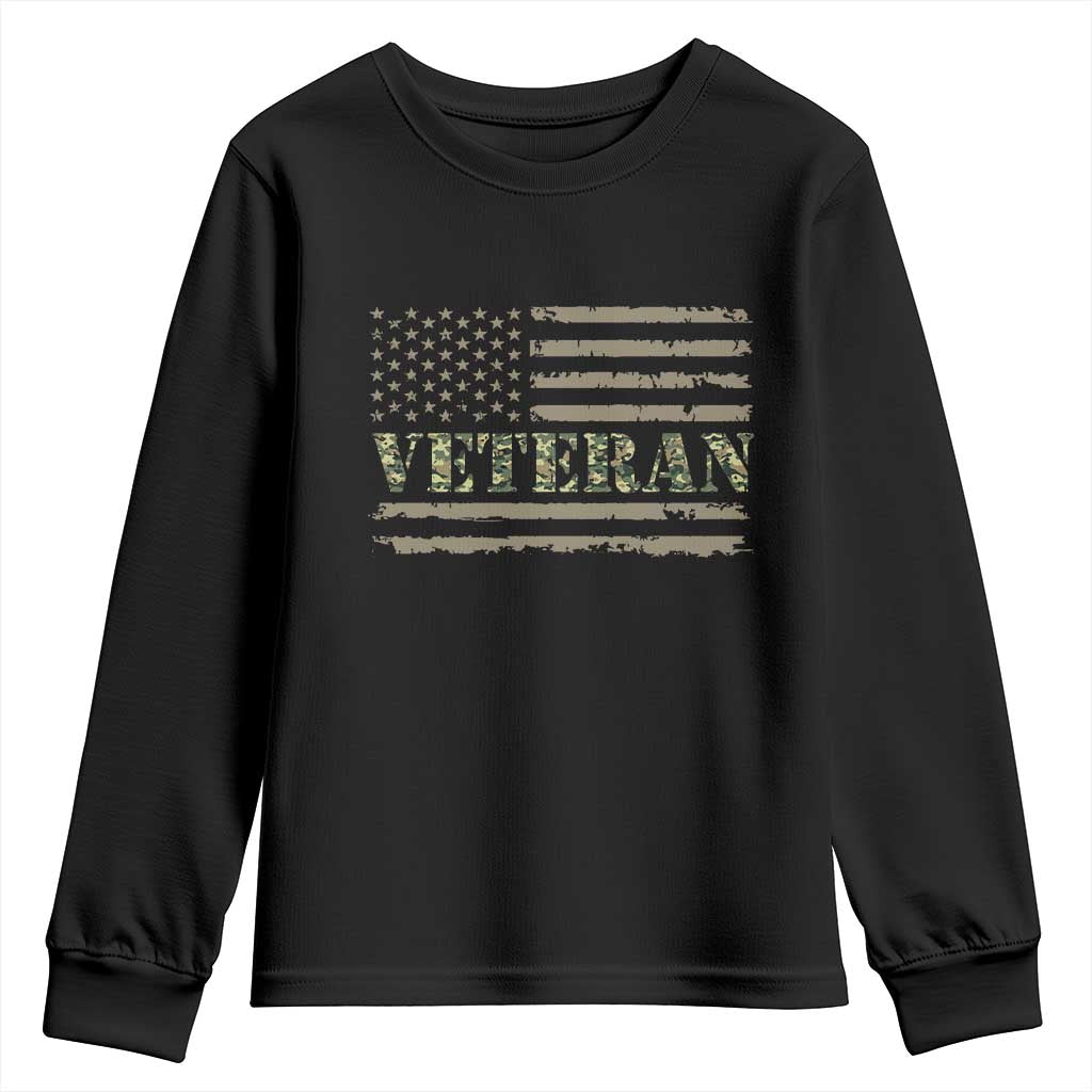 Veteran Youth Sweatshirt Retro Patriotic Army Camouflage US Flag TS10 Black Print Your Wear