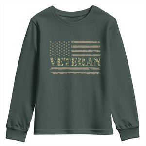 Veteran Youth Sweatshirt Retro Patriotic Army Camouflage US Flag TS10 Dark Forest Green Print Your Wear