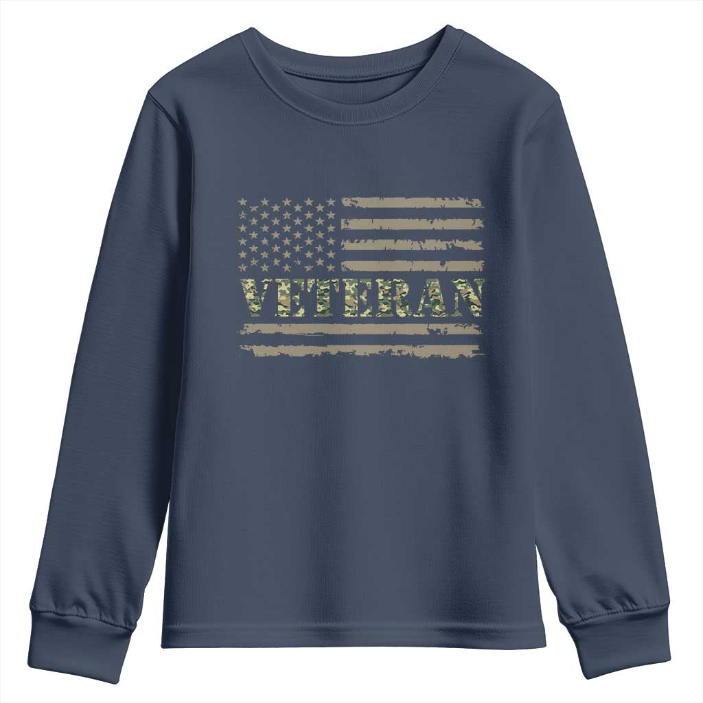 Veteran Youth Sweatshirt Retro Patriotic Army Camouflage US Flag TS10 Navy Print Your Wear