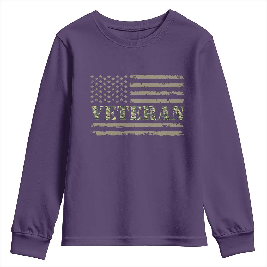 Veteran Youth Sweatshirt Retro Patriotic Army Camouflage US Flag TS10 Purple Print Your Wear
