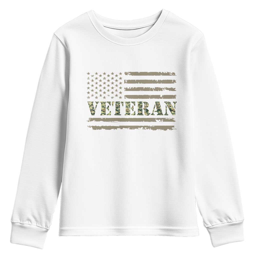 Veteran Youth Sweatshirt Retro Patriotic Army Camouflage US Flag TS10 White Print Your Wear