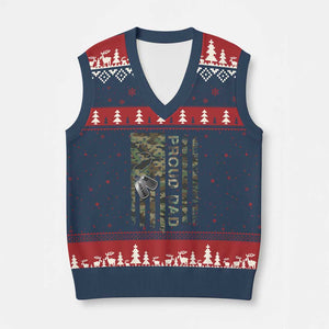 Personalized Proud Army Dad V-Neck Knit Sweater Vest Custom Name Dog Tag Camo American Flag Gift TS10 Navy Red Print Your Wear