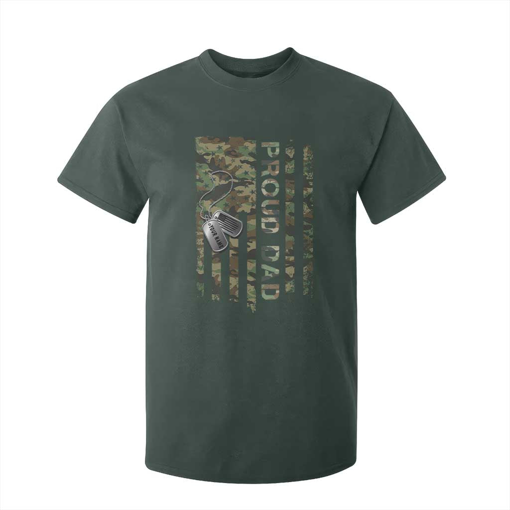 Personalized Proud Army Dad T Shirt For Kid Custom Name Dog Tag Camo American Flag Gift TS10 Dark Forest Green Print Your Wear