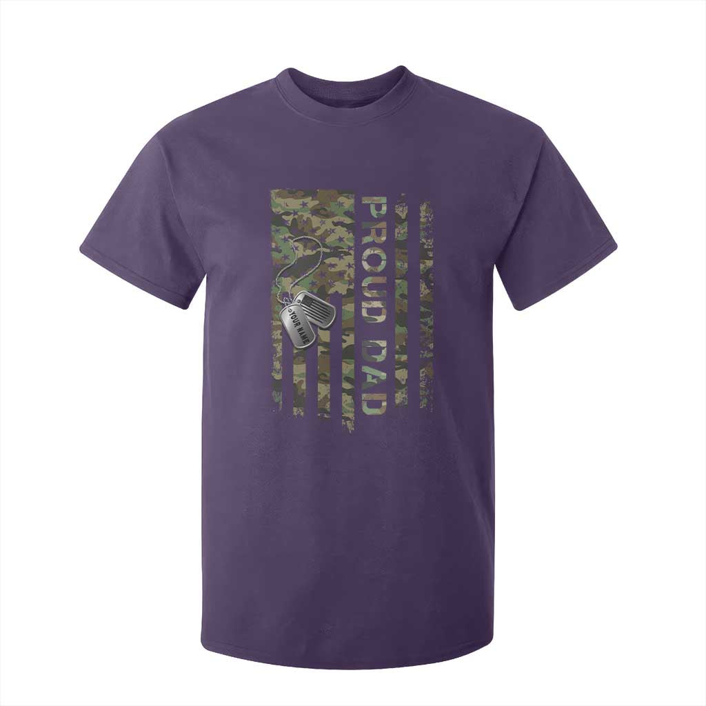 Personalized Proud Army Dad T Shirt For Kid Custom Name Dog Tag Camo American Flag Gift TS10 Purple Print Your Wear