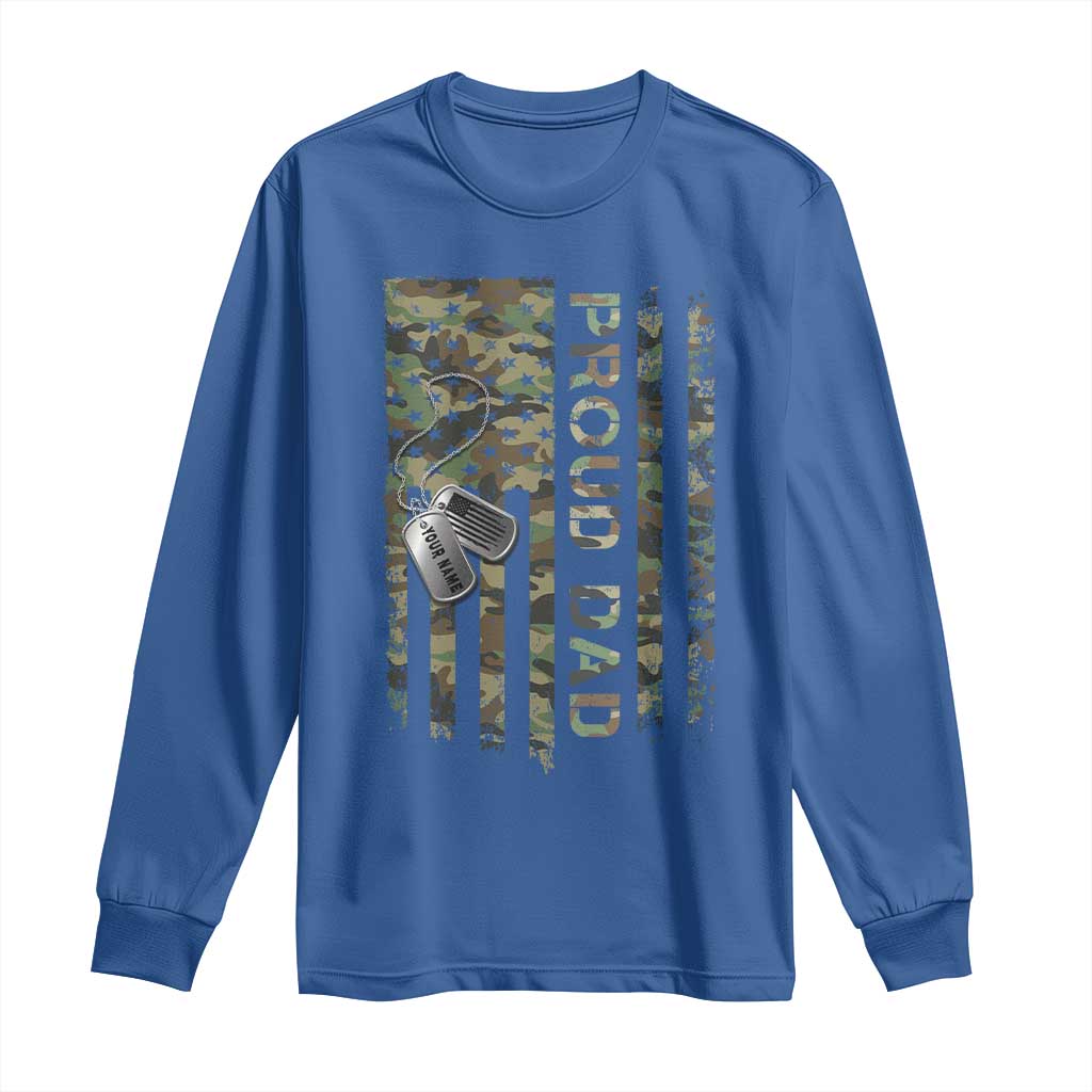 Personalized Proud Army Dad Long Sleeve Shirt Custom Name Dog Tag Camo American Flag Gift TS10 Royal Blue Print Your Wear