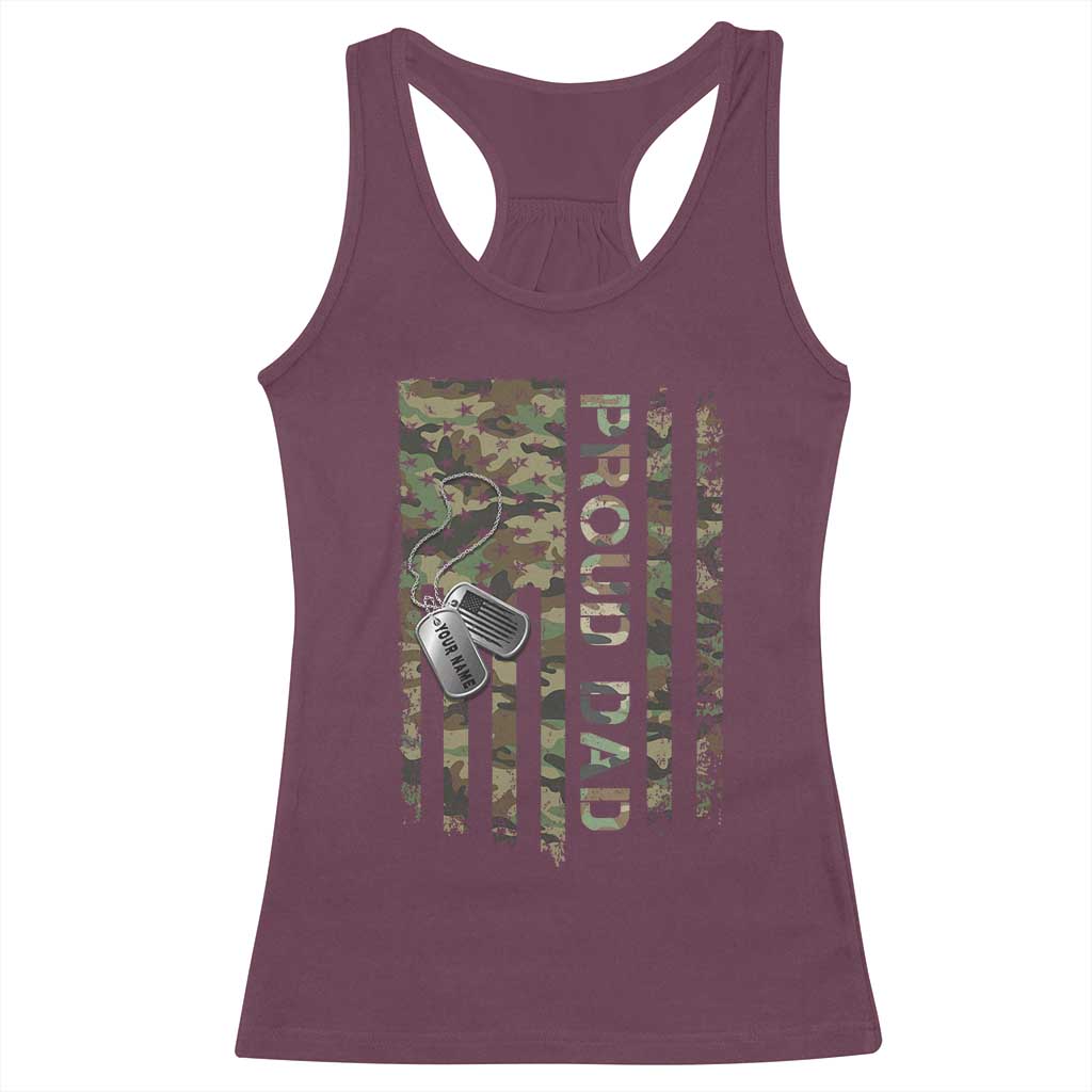 Personalized Proud Army Dad Racerback Tank Top Custom Name Dog Tag Camo American Flag Gift TS10 Maroon Print Your Wear