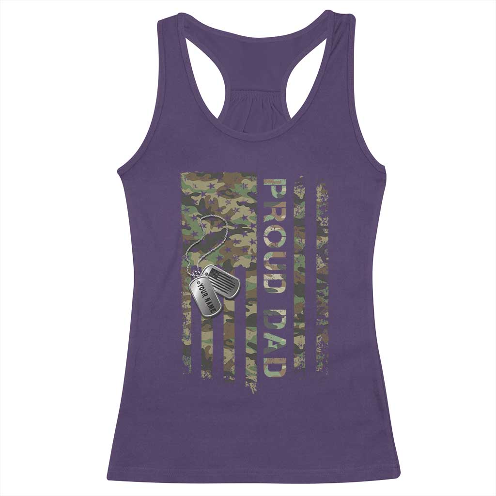 Personalized Proud Army Dad Racerback Tank Top Custom Name Dog Tag Camo American Flag Gift TS10 Purple Print Your Wear